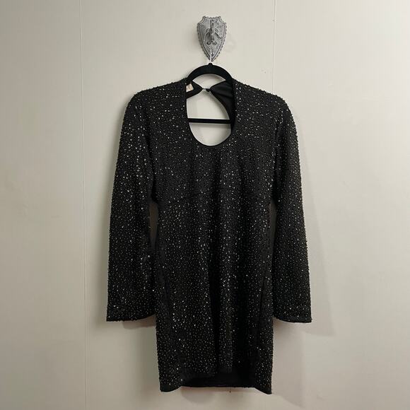 Altar’d State M long sleeve black mini dress cocktail evening sequin party goth - Picture 1 of 7